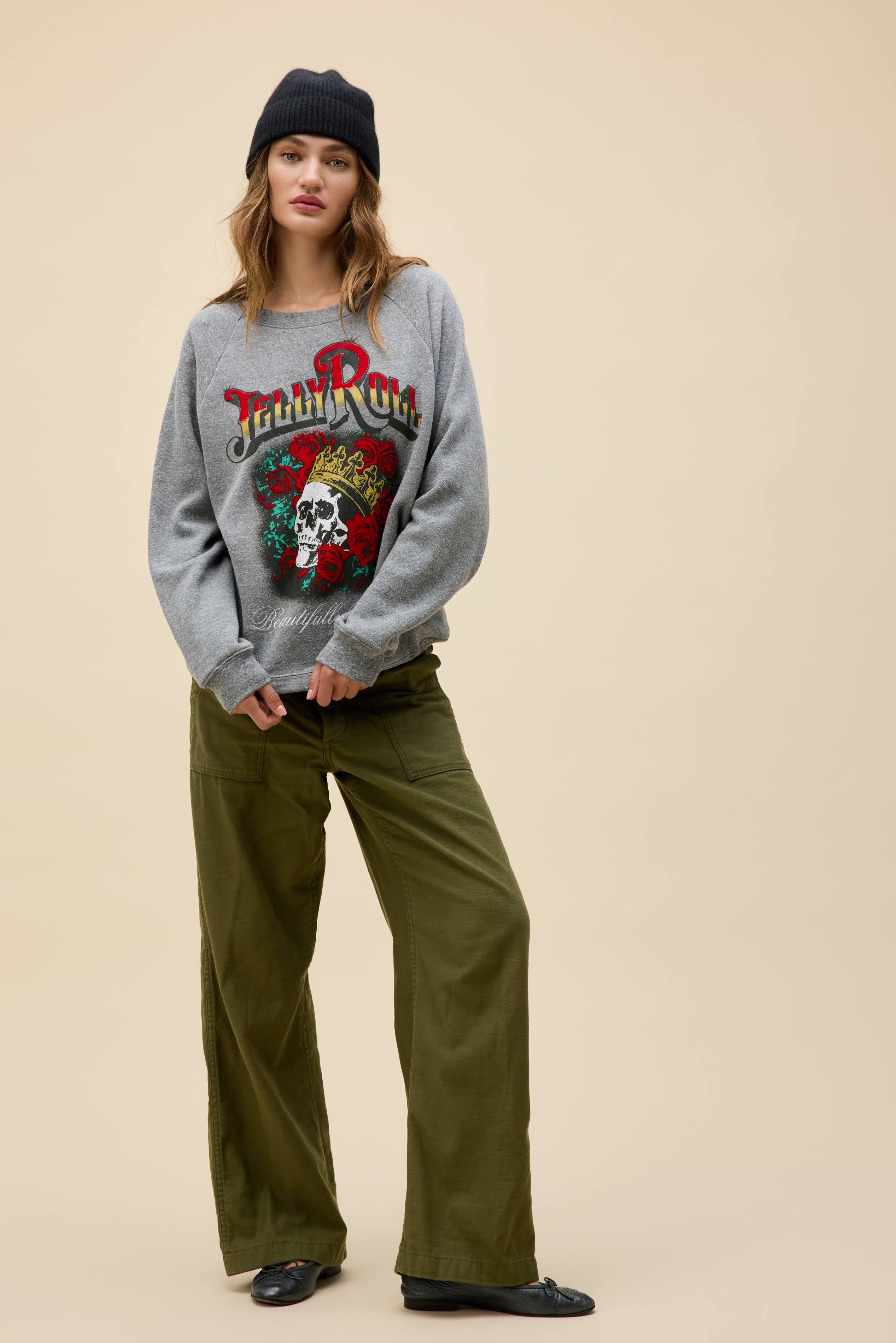 Jelly Roll Beautifully Broken Tour Vintage Raglan Sweatshirt - Image 3